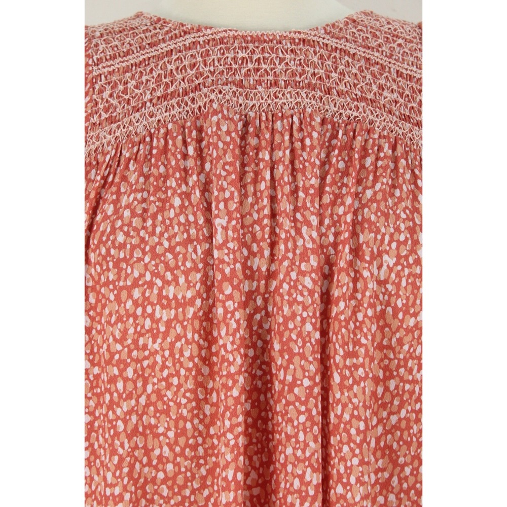 NWOT DOLAN Rebecca Blouse Size M Smocked Orange Polka Dots Short Puff sleeve - Picture 8 of 13